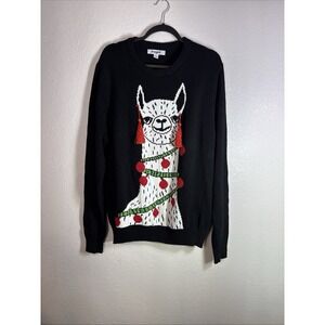 Holiday Time Red Black Llama w/Earrings Ugly Funny Christmas Sweater Size XL